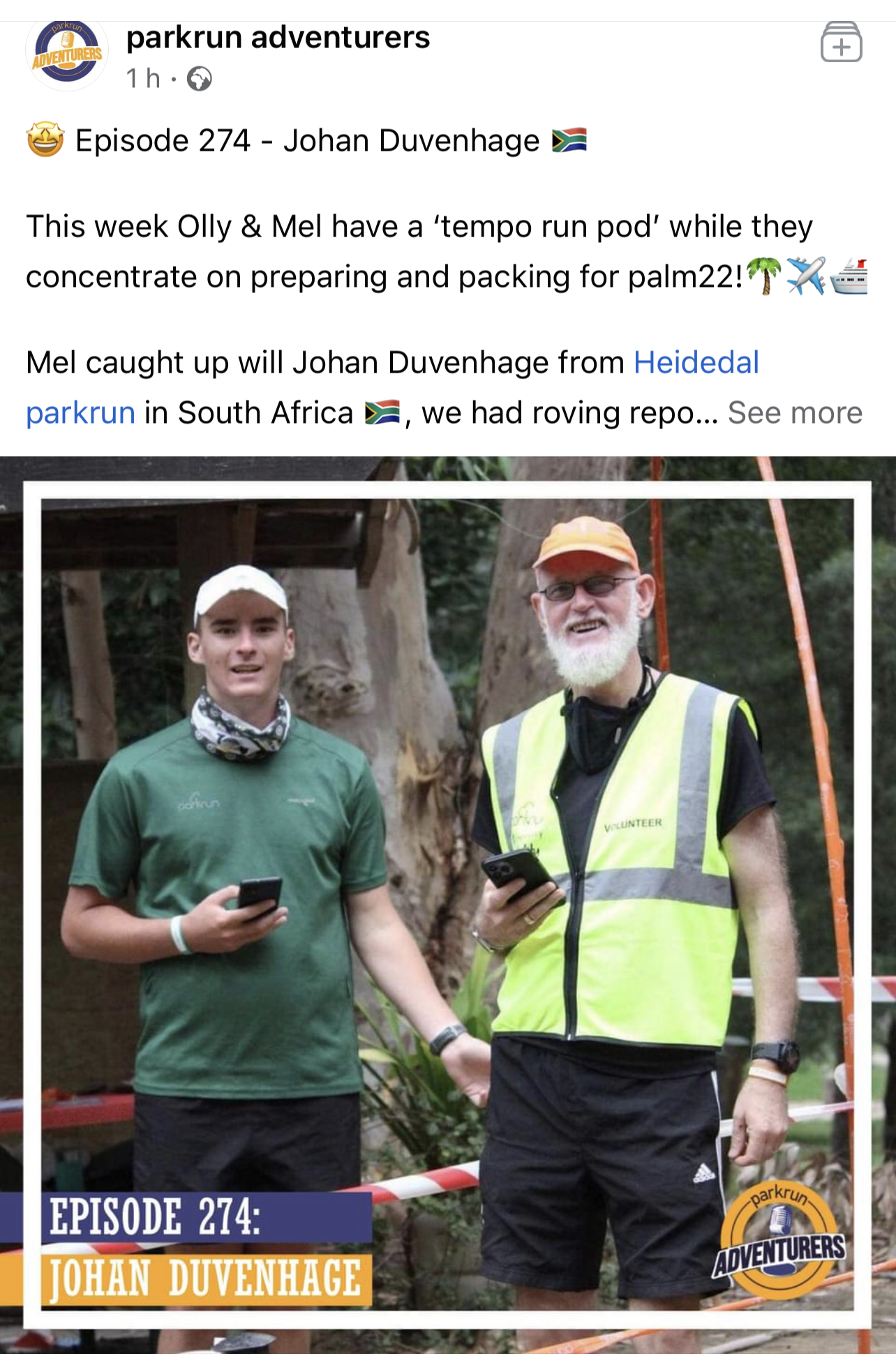 The Facebook post for the episode of parkrun Adventurers during which I was interviewed.