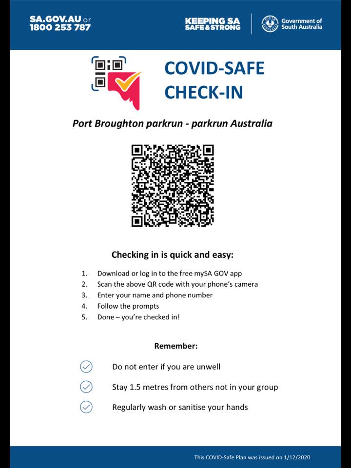 South Australian Covid Safe QR code Port Broughton parkrun