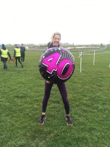 Martine post-run with her 40th birthday balloon