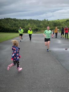 Hollie demonstrates her "Flying Feet in Wellies" technique