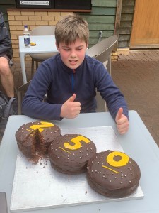 Kit and his cake - he was pleased, honest!